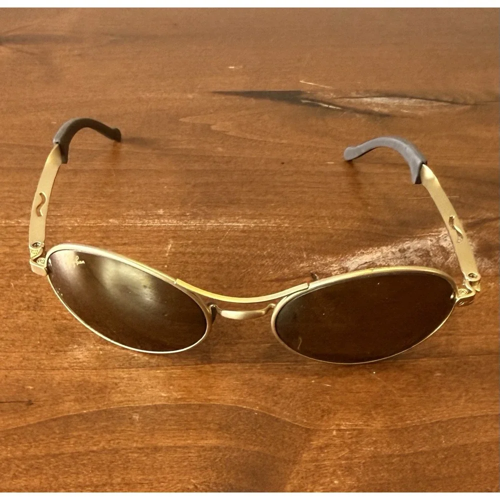VINTAGE B&L RAY-BAN W2177 G15 GOLD ECLIPSE BIKERS ORBS MIRROR SUNGLASSES w/CASE